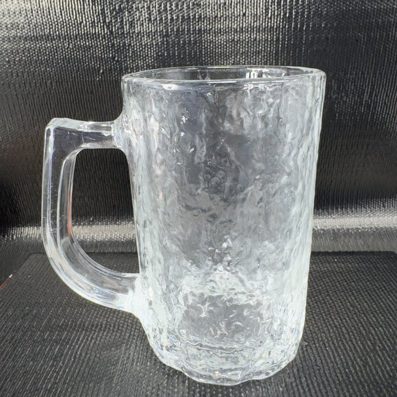 Vintage Hoya Clear Ice Texture Glass Mug Cup Set 2 Heavy Glassware Mugs Cups VTG - Picture 3 of 11